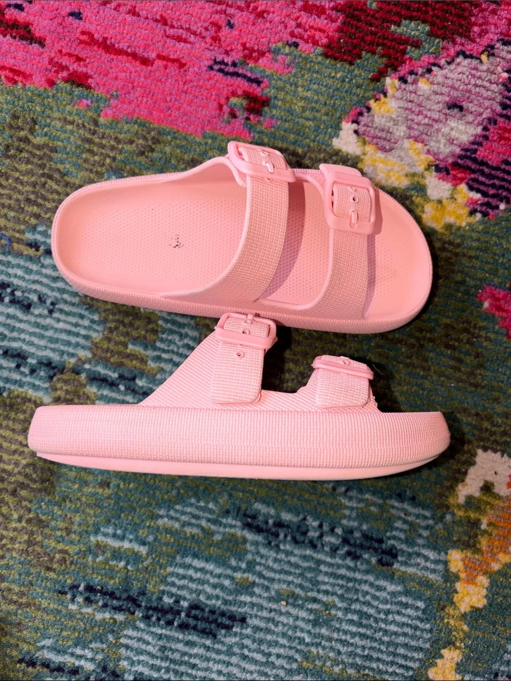 Kids Pink Double-Strap Slide Sandals